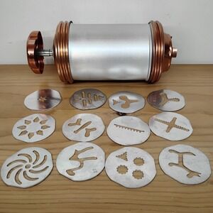 Vintage Mirro Cookie Pastry Twist Press Decorator Set With 12 Discs Christmas